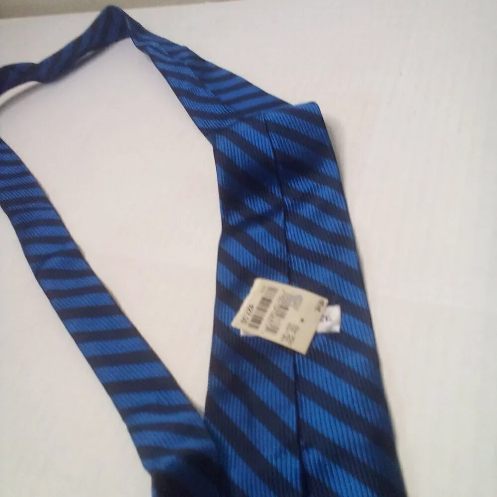 Meeting Street Tie Necktie 100% Silk Stripe Blue Black